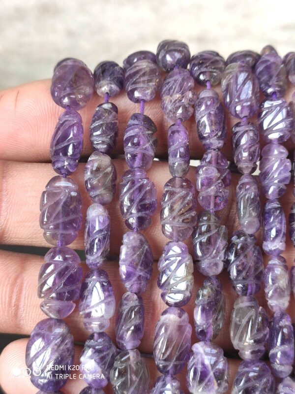 Amethyst Carving Oval shape Beads, Natural Amethyst Oval Shape Beads, Amethyst Gemstone Carving Shape Beads 8x10-8x12 MM 13" - Image 2