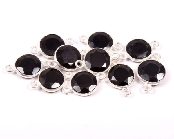 925 Silver Bezel, Black Spinel Round Shape Rose Cuts Bezel 9 MM, Black Spinel Gemstone Shape Rose Cut Dual Loop Bezel, Gemstone Pendant 10Pc - Image 3