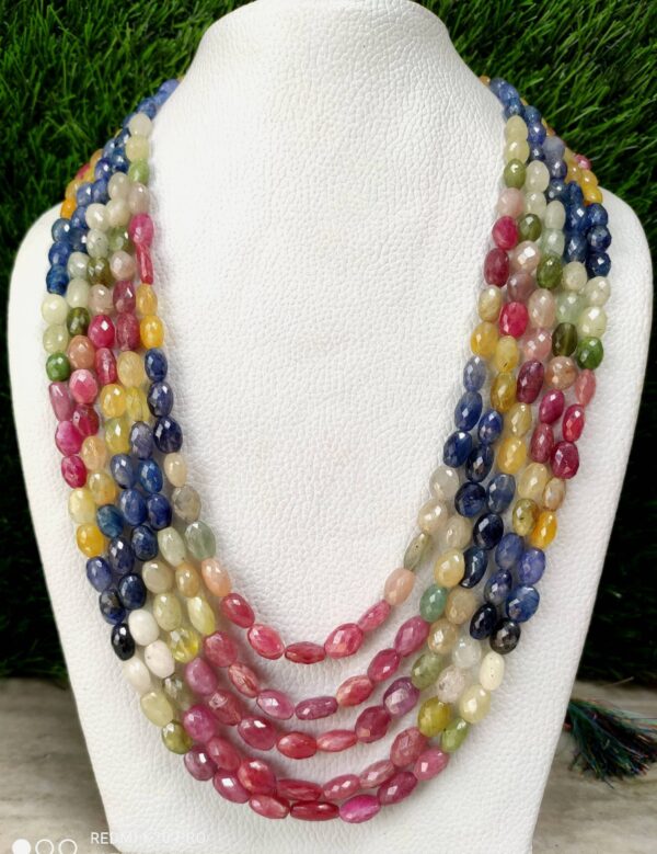 Multi Sapphire Oval Shape Beads Necklace, Sapphire Necklace, Rainbow Sapphire Beads Necklace, Sapphire Ruby Emerald Beads Necklace  18"-25" - Image 2