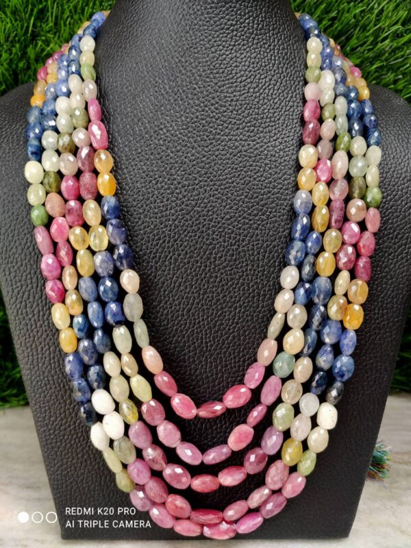 Multi Sapphire Oval Shape Beads Necklace, Sapphire Necklace, Rainbow Sapphire Beads Necklace, Sapphire Ruby Emerald Beads Necklace  18"-25"