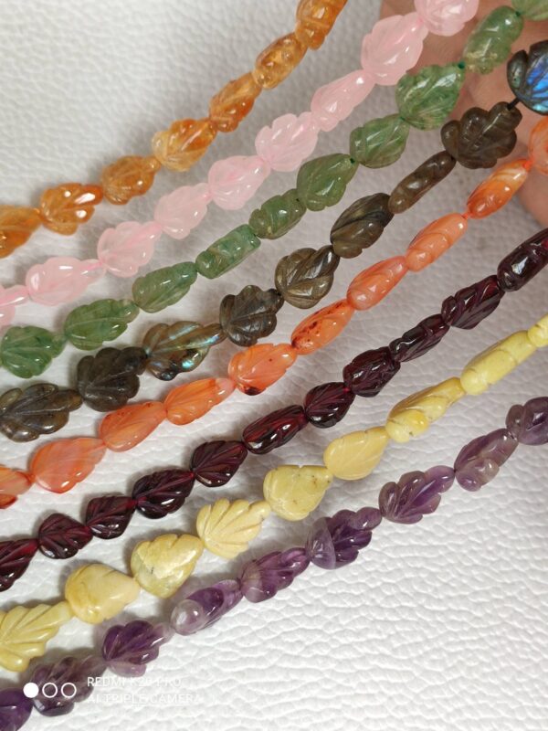 Multi Gemstone Leaf Carving Beads, Multi colour Leaves Carving Beads, loose Gemstone  Leaf carving Beads, 7x9-10x14 MM 13" - Image 4