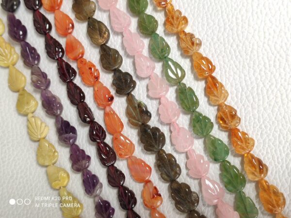 Multi Gemstone Leaf Carving Beads, Multi colour Leaves Carving Beads, loose Gemstone  Leaf carving Beads, 7x9-10x14 MM 13" - Image 2