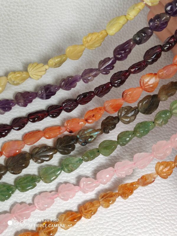 Multi Gemstone Leaf Carving Beads, Multi colour Leaves Carving Beads, loose Gemstone  Leaf carving Beads, 7x9-10x14 MM 13" - Image 3