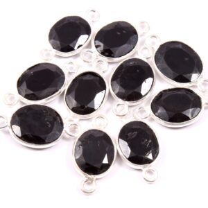 Black Spinel Rose Cuts Bezel, 925 Silver Bezel, Black Spinel Oval Shape Rose Cuts Both Side Loop Bezel, Gemstone Shape Bezel 8x10 MM 10 Pc