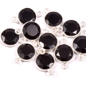 925 Silver Bezel, Black Spinel Round Shape Rose Cuts Bezel 9 MM, Black Spinel Gemstone Shape Rose Cut Dual Loop Bezel, Gemstone Pendant 10Pc
