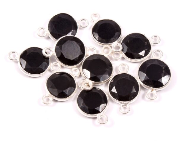 925 Silver Bezel, Black Spinel Round Shape Rose Cuts Bezel 9 MM, Black Spinel Gemstone Shape Rose Cut Dual Loop Bezel, Gemstone Pendant 10Pc