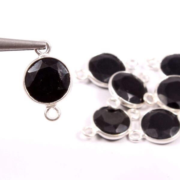 925 Silver Bezel, Black Spinel Round Shape Rose Cuts Bezel 9 MM, Black Spinel Gemstone Shape Rose Cut Dual Loop Bezel, Gemstone Pendant 10Pc - Image 2