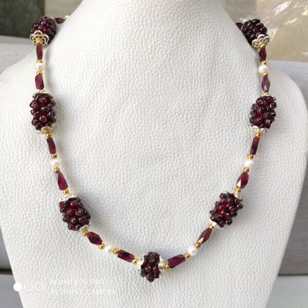 Garnet Rectangle Shape Beads Necklace, Garnet Beaded Pulp Necklace, Garnet Shape Beads Necklace, Garnet Gemstone Shape Beads Necklace 18"