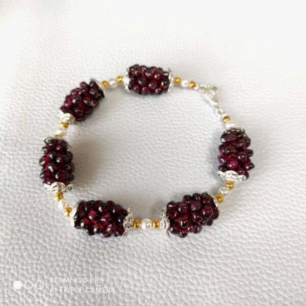 Garnet Pulp Bracelet, Garnet Beads Bracelet, Garnet Shape Beads, Garnet beaded Pulps, Garnet Pulp Vintage Style Bracelet 7.5" - Image 3