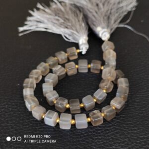 Moonstone Box Shape Beads, Black Moonstone Cube Shape Beads, Moonstone Gemstone Shape Beads 5-5.5 MM, Moonstone Shape Beads With Tassel 10"