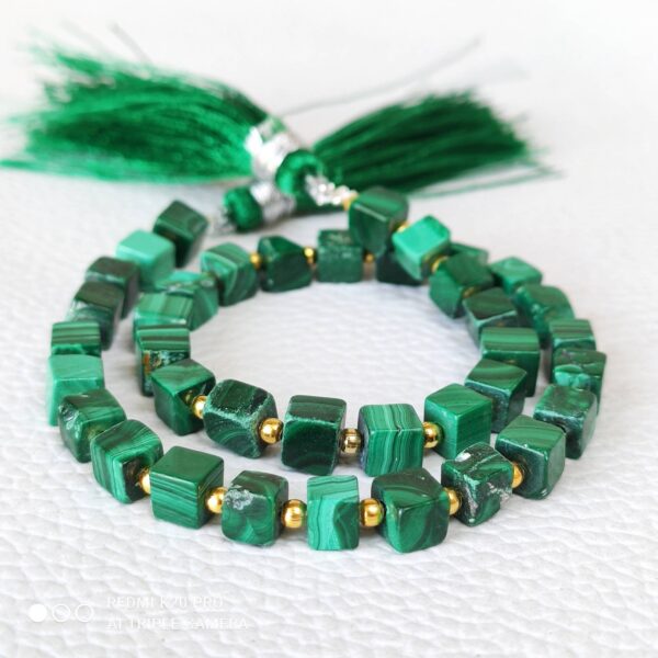 Malachite Cube Shape Beads 4.5-5 MM, Malachite Box shape Beads, Malachite Shape Beads, Malachite Shape Loose Beads 10" - Image 3