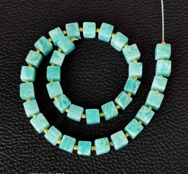 Amazonite Box Shape Beads 6-6.5 MM, Amazonite Gemstone Shape Beads, Amazonite Cube Shape Beads, Amazonite Shape Loose Beads With Tassel 10" - Image 2