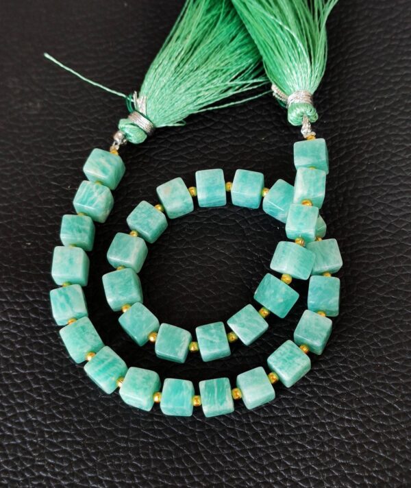 Amazonite Box Shape Beads 6-6.5 MM, Amazonite Gemstone Shape Beads, Amazonite Cube Shape Beads, Amazonite Shape Loose Beads With Tassel 10"