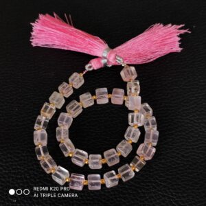 Rose Quartz Cube Shape Beads, Rose Quartz Gemstone Shape Beads 5.5-6 MM, Rose Quartz Box Shape Beads, Quartz Shape Beads With Tassel 10"
