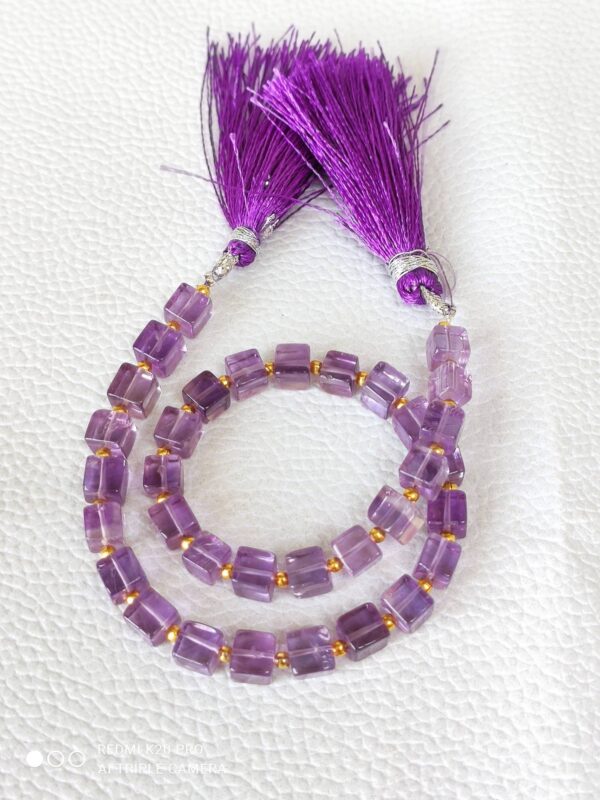 Amethyst Box Shape Beads, Amethyst Shape Beads With Tassel, Amethyst Gemstone Shape beads 4-5 MM, Amethyst Cube Shape Handmade Beads 10" - Image 3