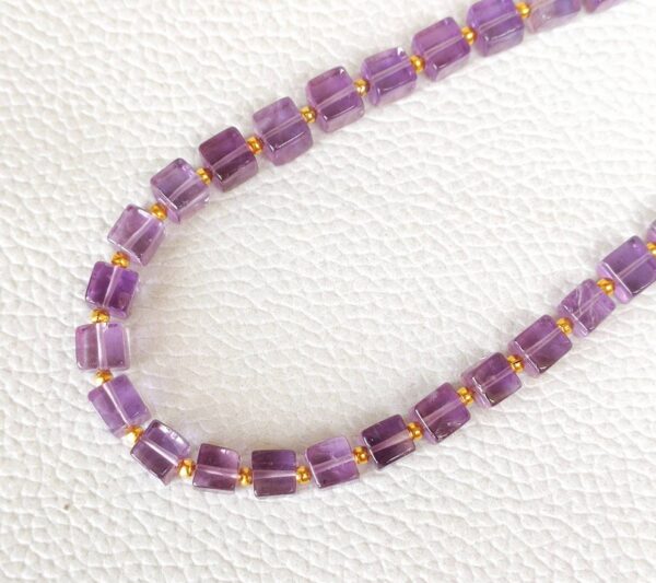 Amethyst Box Shape Beads, Amethyst Shape Beads With Tassel, Amethyst Gemstone Shape beads 4-5 MM, Amethyst Cube Shape Handmade Beads 10" - Image 5