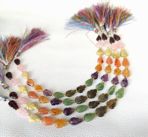 Multi Gemstone Leaf Shape Carving Beads, Garnet Carving Pear Shape Beads, Multi Color Natural Gemstone Shape Beads Tassel 7x11-10x12 MM 8" - Image 4