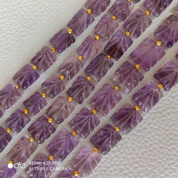 Amethyst Rectangle shape Carving beads 8x10-9x10 MM, Amethyst Shape Carved Beads, Amethyst Gemstone Shape Beads, Amethyst Beads Tassel 8" - Image 4