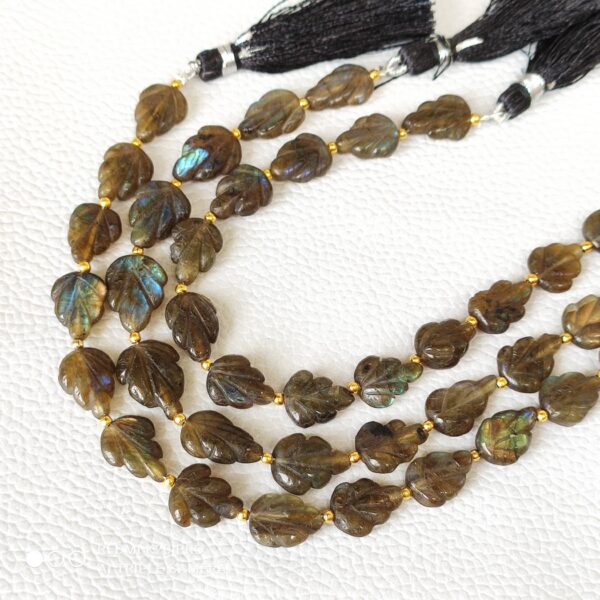 Labradorite Leaf Shape Carving Beads, Labradorite Gemstone Shape Beads 9x14-12x16 MM, Labradorite Carving Pear Shape Beads With Tassel 8"