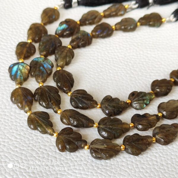 Labradorite Leaf Shape Carving Beads, Labradorite Gemstone Shape Beads 9x14-12x16 MM, Labradorite Carving Pear Shape Beads With Tassel 8" - Image 2
