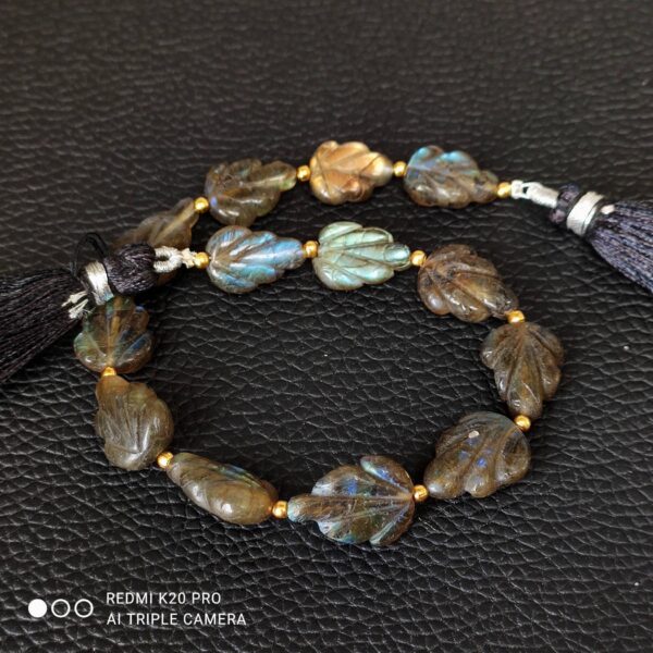Labradorite Leaf Shape Carving Beads, Labradorite Gemstone Shape Beads 9x14-12x16 MM, Labradorite Carving Pear Shape Beads With Tassel 8" - Image 4