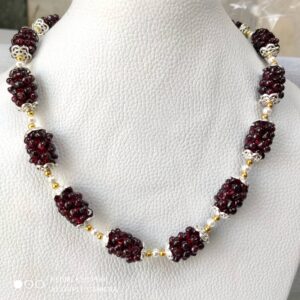 Garnet Beads Necklace, Garnet Beaded Pulp Necklace, Garnet Gemstone Shape Beads Necklace, Garnet Shape Beaded Pulp Necklace 18"