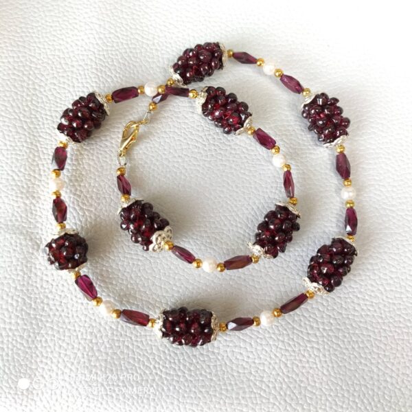 Garnet Rectangle Shape Beads Necklace, Garnet Beaded Pulp Necklace, Garnet Shape Beads Necklace, Garnet Gemstone Shape Beads Necklace 18" - Image 2