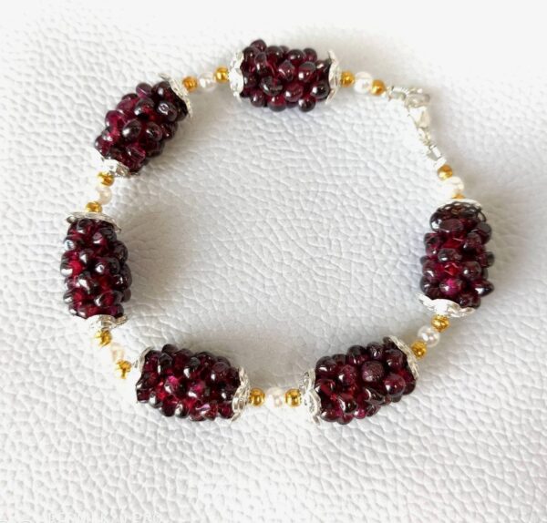 Garnet Pulp Bracelet, Garnet Beads Bracelet, Garnet Shape Beads, Garnet beaded Pulps, Garnet Pulp Vintage Style Bracelet 7.5" - Image 2