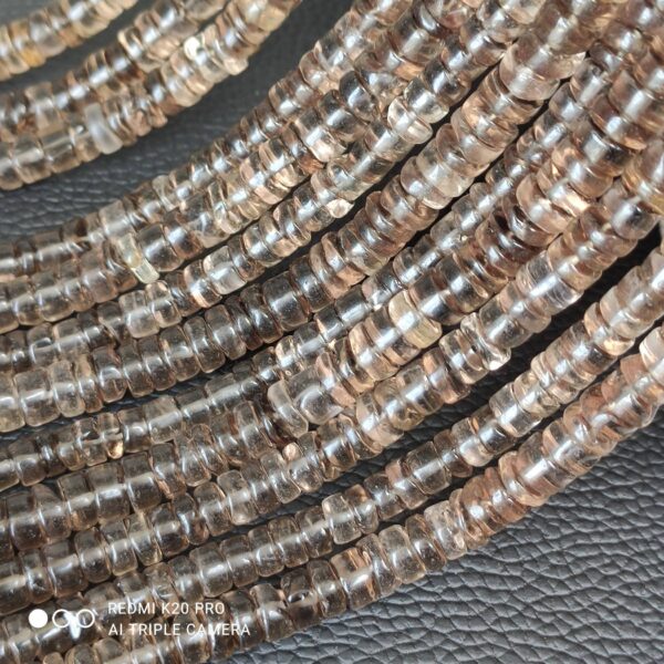 Smokey Quartz Roundel Heishi Beads, Stone Round Shape Heishi Beads, Smokey Quartz Gemstone Heishi Beads 4-6 MM, Handmade Heishi Beads 16" - Image 5