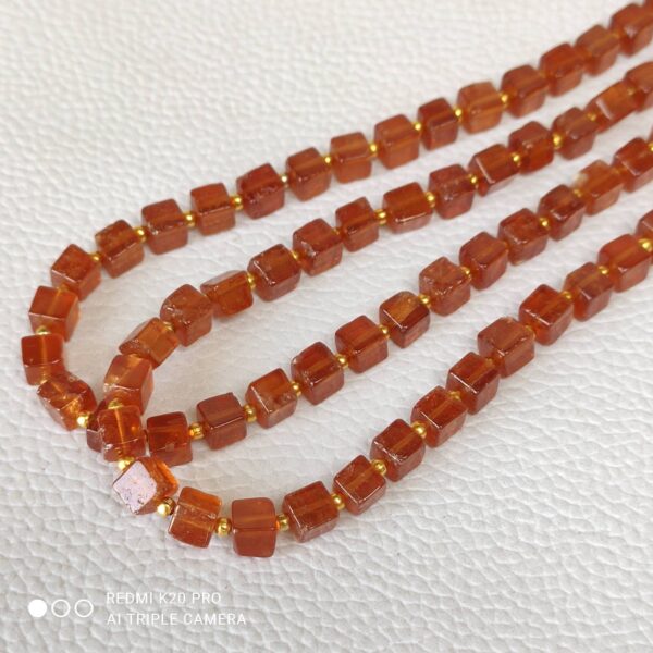 Hessonite Garnet Cube Shape Beads, Hessonite Shape Beads 5 MM, Hessonite Garnet Box Shape Beads, Hessonite Gemstone Shape Beads, Tassel 10" - Image 2