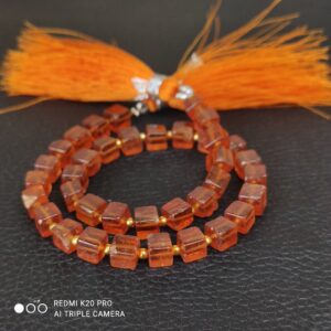 Hessonite Garnet Cube Shape Beads, Hessonite Shape Beads 5 MM, Hessonite Garnet Box Shape Beads, Hessonite Gemstone Shape Beads, Tassel 10"