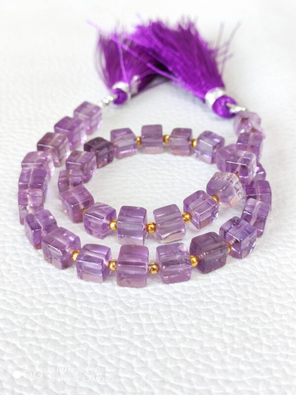 Amethyst Box Shape Beads, Amethyst Shape Beads With Tassel, Amethyst Gemstone Shape beads 4-5 MM, Amethyst Cube Shape Handmade Beads 10" - Image 2