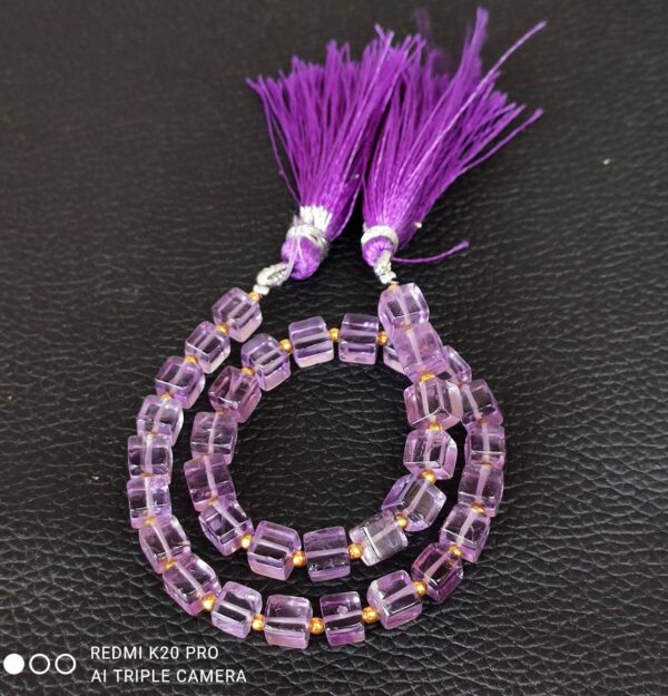 Amethyst Box Shape Beads, Amethyst Shape Beads With Tassel, Amethyst Gemstone Shape beads 4-5 MM, Amethyst Cube Shape Handmade Beads 10"