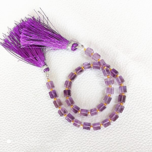 Amethyst Box Shape Beads, Amethyst Shape Beads With Tassel, Amethyst Gemstone Shape beads 4-5 MM, Amethyst Cube Shape Handmade Beads 10" - Image 4