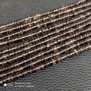 Smokey Quartz Roundel Heishi Beads 4-6 MM, Stone Round Shape Heishi Beads, Smokey Quartz Gemstone Heishi Beads, Handmade Heishi Beads 8"