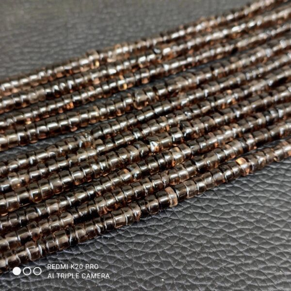 Smokey Quartz Round Shape Heishi Beads, Smokey Quartz Gemstone Shape Loose Beads 6-7 MM, Dark Color Smokey Quartz Shape Heishi Beads 16" - Image 3