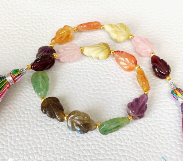 Multi Gemstone Leaf Shape Carving Beads, Garnet Carving Pear Shape Beads, Multi Color Natural Gemstone Shape Beads Tassel 7x11-10x12 MM 8" - Image 5