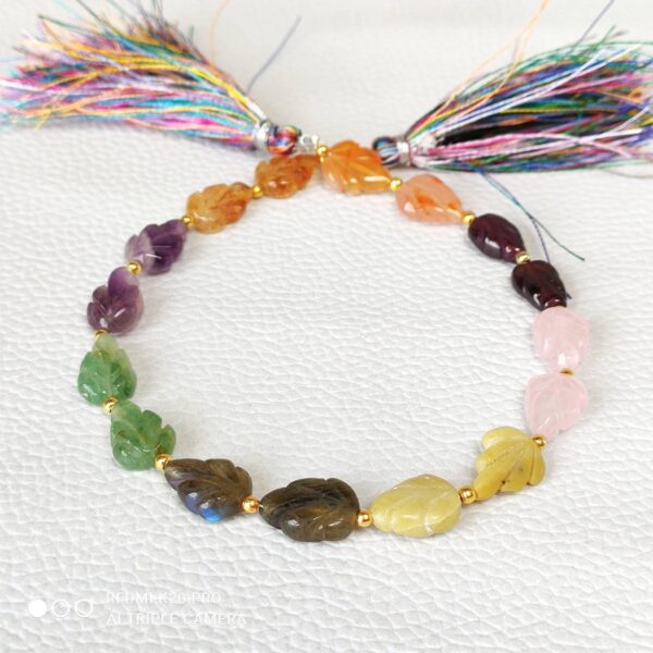 Rose Quartz Leaf Shape Carving Beads 7x10-8x11 MM, Multi Gemstone Shape Carving Beads, Garnet Shape Carving Loose Beads, Handmade Beads 8" - Image 2