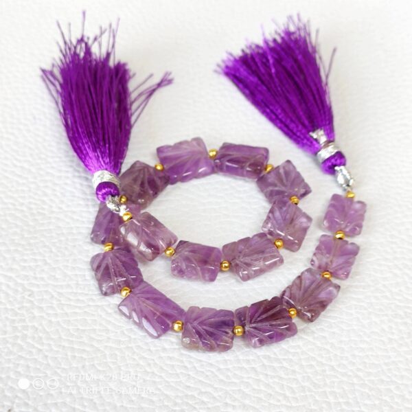 Amethyst Rectangle shape Carving beads 8x10-9x10 MM, Amethyst Shape Carved Beads, Amethyst Gemstone Shape Beads, Amethyst Beads Tassel 8" - Image 2