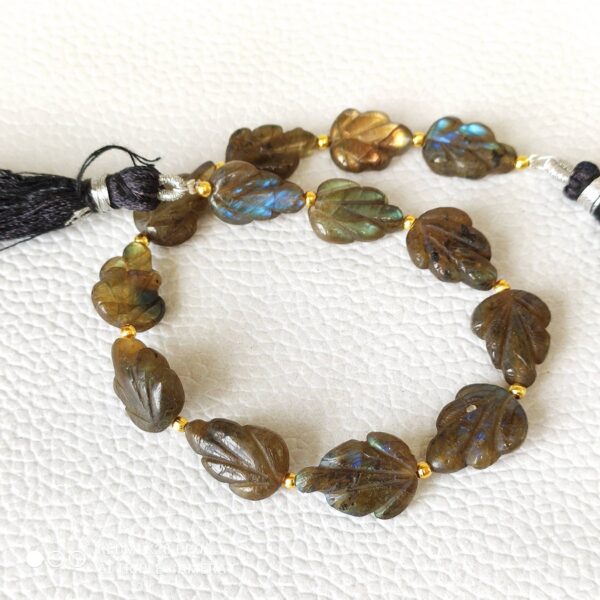 Labradorite Leaf Shape Carving Beads, Labradorite Gemstone Shape Beads 9x14-12x16 MM, Labradorite Carving Pear Shape Beads With Tassel 8" - Image 3