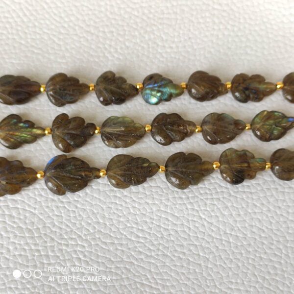 Labradorite Leaf Shape Carving Beads, Labradorite Gemstone Shape Beads 9x14-12x16 MM, Labradorite Carving Pear Shape Beads With Tassel 8" - Image 5