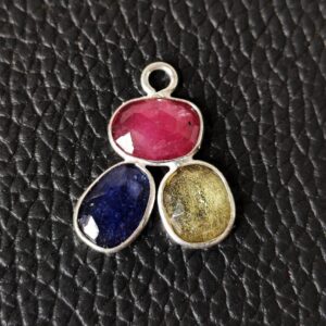 Multi Sapphire Rose Cuts Pendant 17x21 MM, Pink Sapphire Rose Cuts Silver Pendant, Gemstone Rose Cuts Bezel, Sapphire Gemstone Jewelry 1 Pc