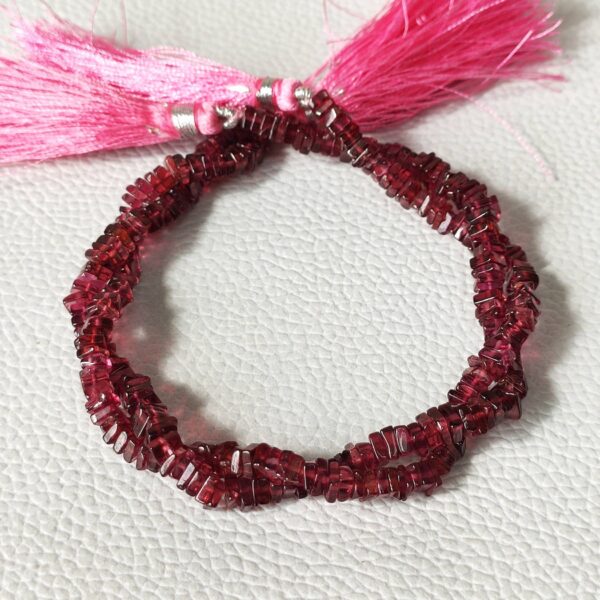Garnet Square Heishi Beads, Garnet Gemstone Shape Heishi Beads, Garnet Shape Handmade Heishi Beads With Tassel 4 MM 8"