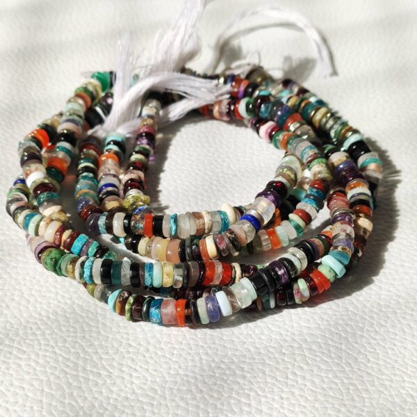 Multi Gemstone Roundel Heishi Beads 4-6 MM, Multi Stone Shape Heishi Beads, Gemstone Shape Heishi Beads, Multi Gemstone Tyre Shape Beads 8" - Image 3