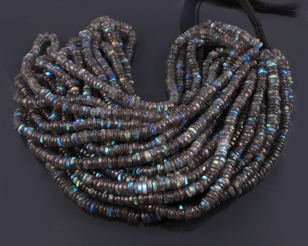 Labradorite Round Shape Heishi Beads, Labradorite Gemstone Shape Heishi Beads 4-6 MM, Labradorite Shape Heishi Beads, Black Rainbow Beads 8" - Image 2