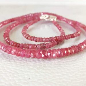 Pink Sapphire Roundel Beads  Necklace, Sapphire Faceted Beads Necklace, Precious Gemstone Beads Necklace 925 Silver Claw 2.5-4.5 MM 18"