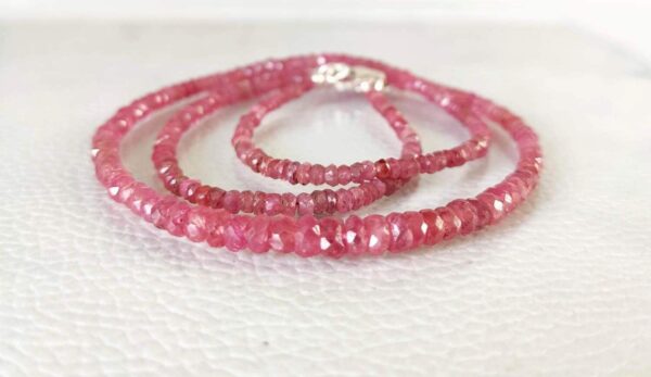 Pink Sapphire Roundel Beads  Necklace, Sapphire Faceted Beads Necklace, Precious Gemstone Beads Necklace 925 Silver Claw 2.5-4.5 MM 18"
