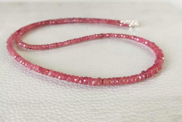 Pink Sapphire Roundel Beads  Necklace, Sapphire Faceted Beads Necklace, Precious Gemstone Beads Necklace 925 Silver Claw 2.5-4.5 MM 18" - Image 2