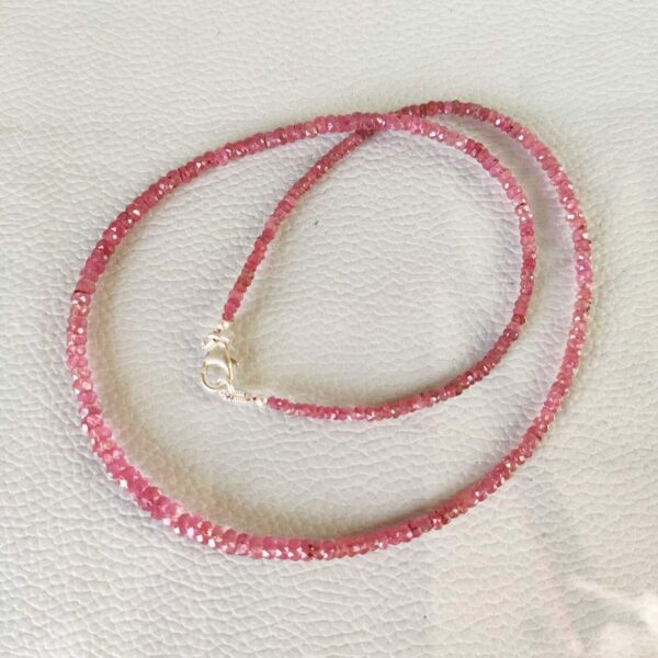 Pink Sapphire Roundel Beads  Necklace, Sapphire Faceted Beads Necklace, Precious Gemstone Beads Necklace 925 Silver Claw 2.5-4.5 MM 18" - Image 3