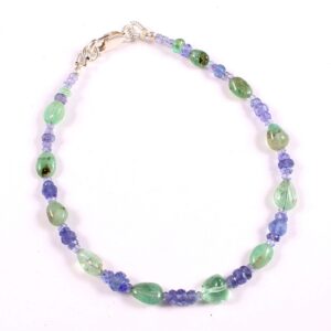 Emerald Oval Shape Beads Bracelet, Tanzanite Round Shape Beads Bracelet, Gemstone Shape Beads Bracelet, Emerald Tanzanite Beads Jewelry 7.5"